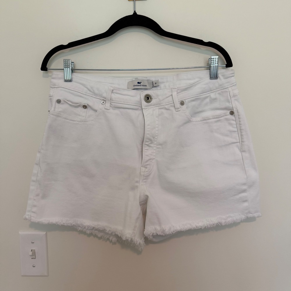 Vineyard Vines Womens White Denim Frayed Hem Jean Shorts Size 31 High Rise